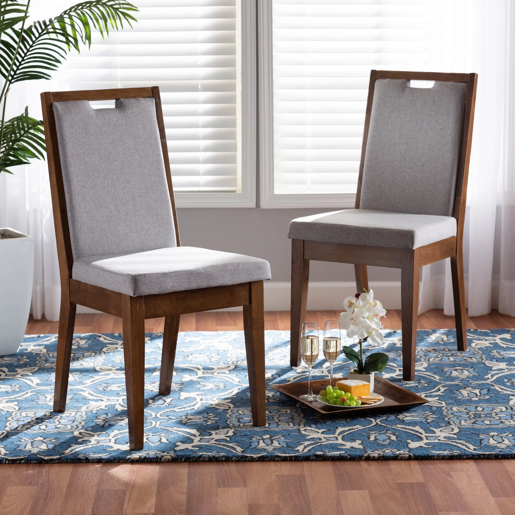Set of 2 Grey and Walnut Brown Dining Chair P52625