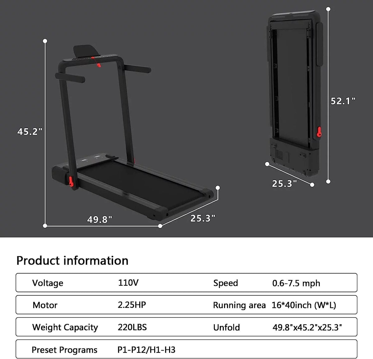 2 in 1 Folding Portable Under Desk Treadmill J98156