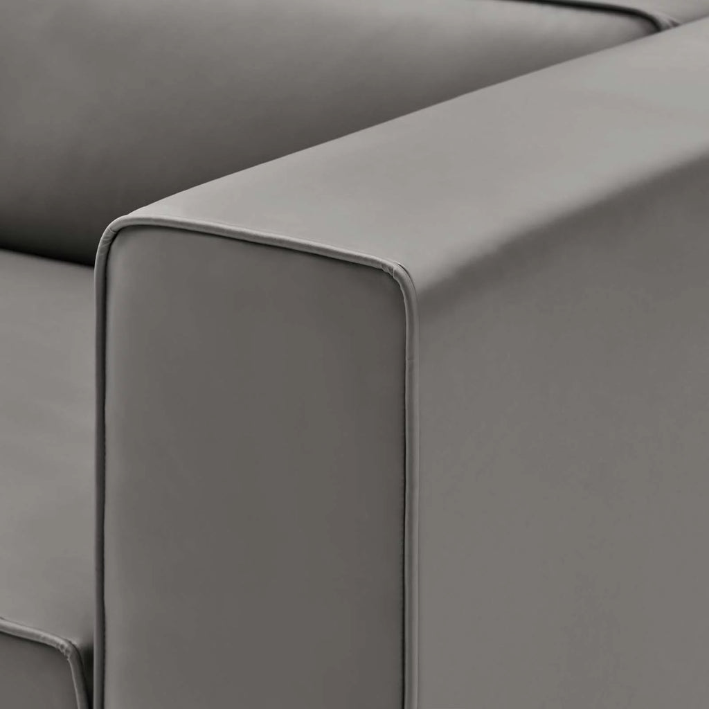Grey Faux Vegan Leather Sectional Sofa Set Y42484