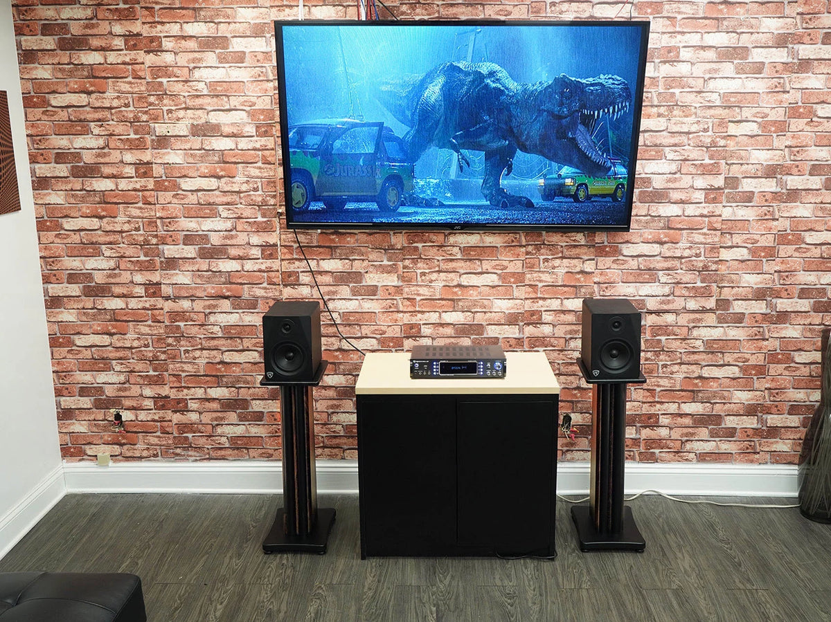 28" Dark Wood Grain Speaker Stands R65317