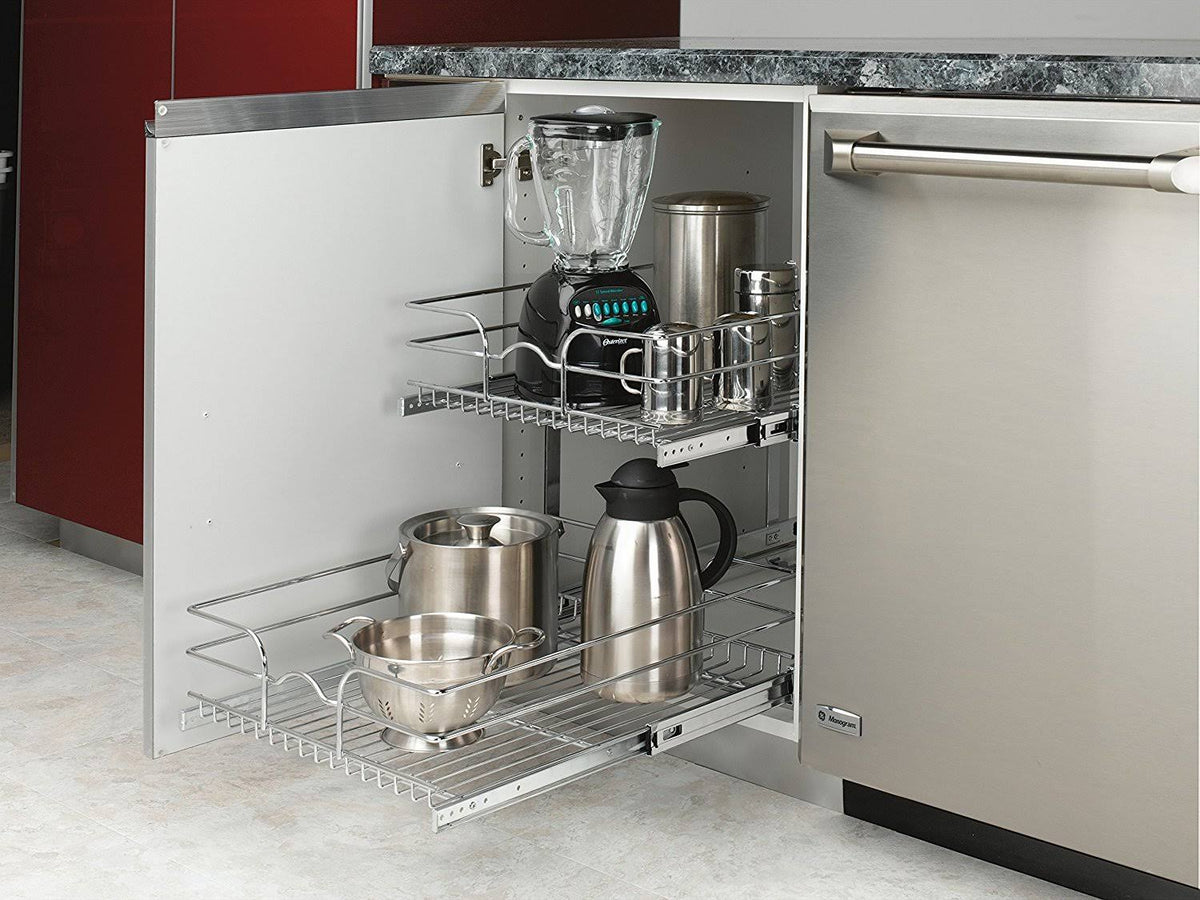 Two Tier Pull Out Base Cabinet Wire Basket Organizer M8700