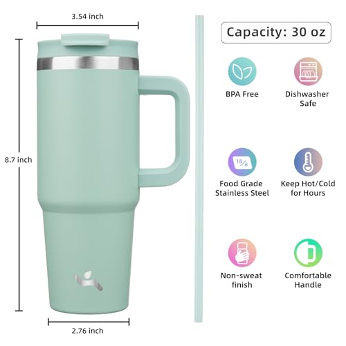 40 oz Insulated Stainless Steel Tumbler with Handle and 2 Straws I603