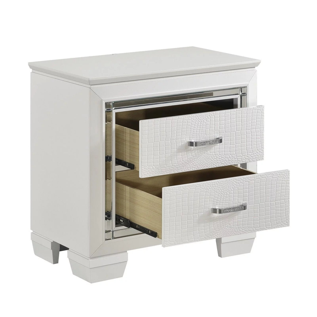 White 4pc Eastern King Bedroom Set with LED Headboard Nightstand Dresser Mirror D35798