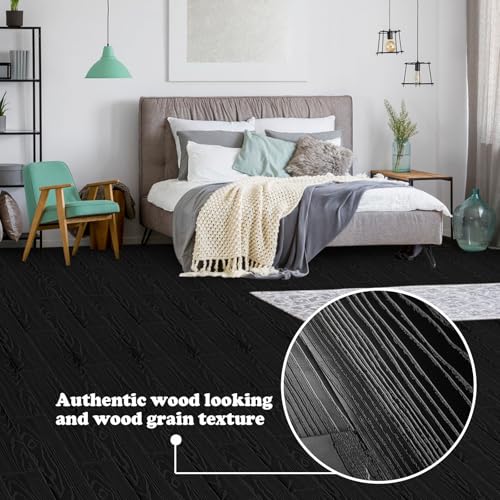Peel and Stick Vinyl Floor Tile 20-Pack Black Wood Plank P738691