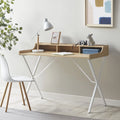 Modern Writing Desk with 3 Built-in Cubbies Storage and Metal Leg in Natural White N9723