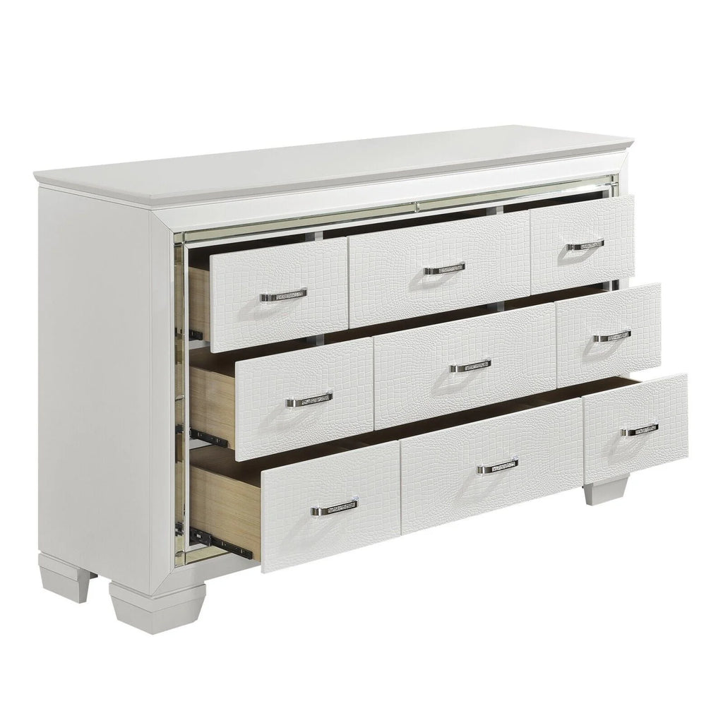 White 4pc Eastern King Bedroom Set with LED Headboard Nightstand Dresser Mirror D35798