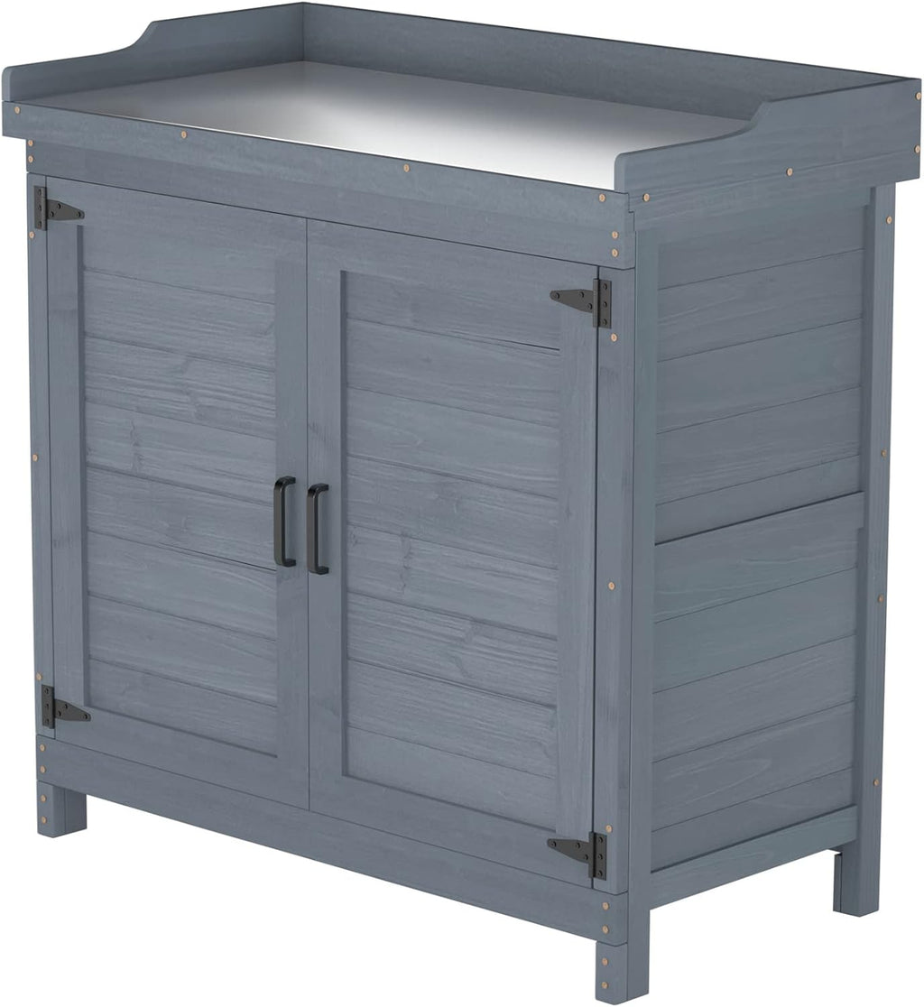 Wooden Outdoor Storage Cabinet with Potting Bench N4512