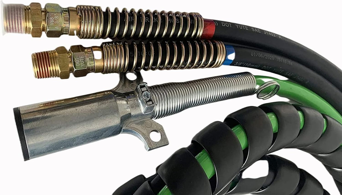 Semi Truck Trailer Tractor 3-in-1 Wrap Set ABS Air Power Line Hose Wrap 7 Way Electrical Rubber Air Hose Electrical Cable Wrap Air Line Hose 15' I4560
