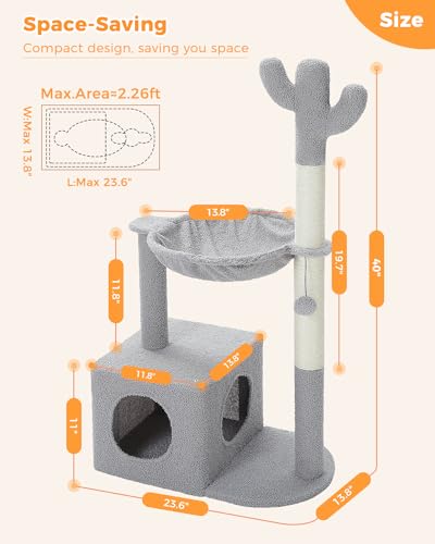 40" Cat Tree with Metal Carpet Hammock and Scratching Post D47089