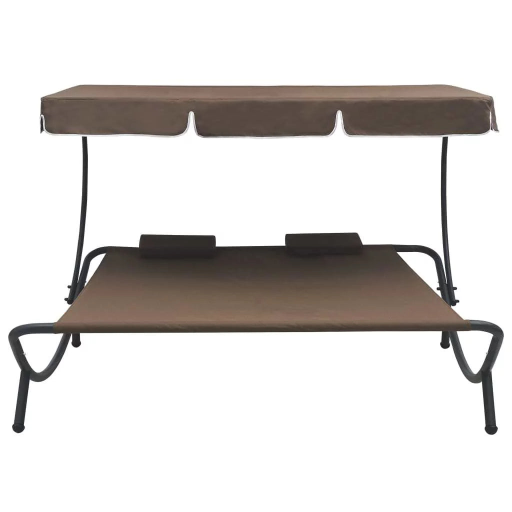 Brown Outdoor Lounge Bed with Canopy and 2 Pillows S833688