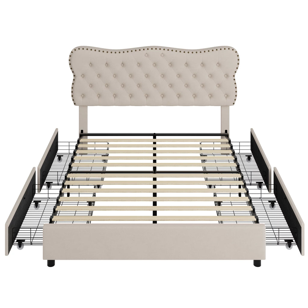 White Queen Bed Frame with Drawer J711544