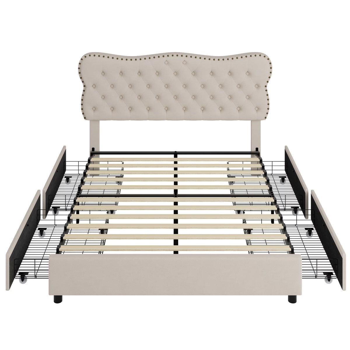 White Queen Bed Frame with Drawer J711544
