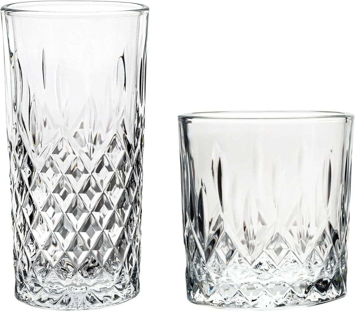 8 Piece Set Of Glasses, 4 Tall 12.25 Ounce And 4 Short 11.25 Ounce Whiskey Glasses V7836