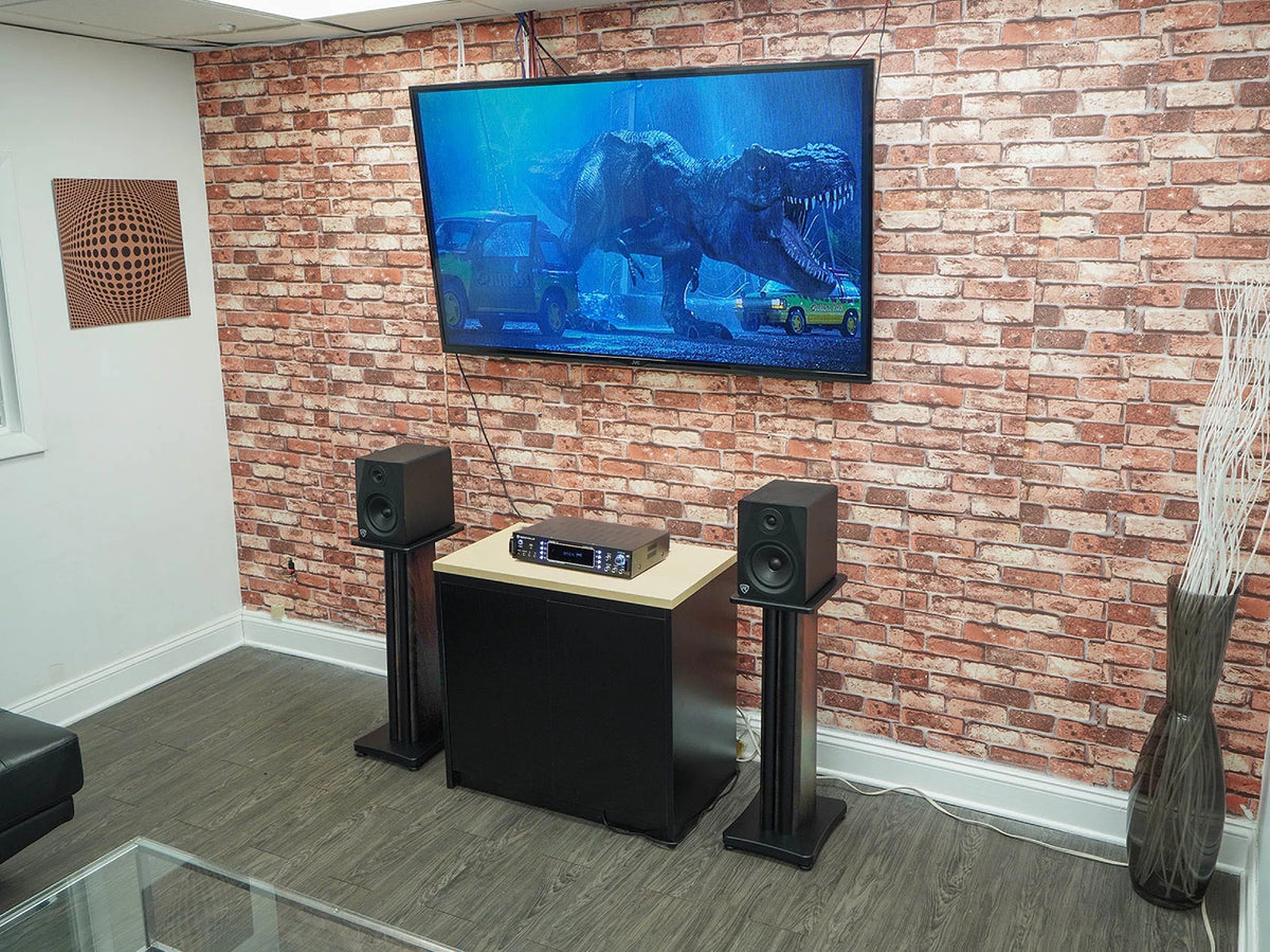 28" Dark Wood Grain Speaker Stands R65317
