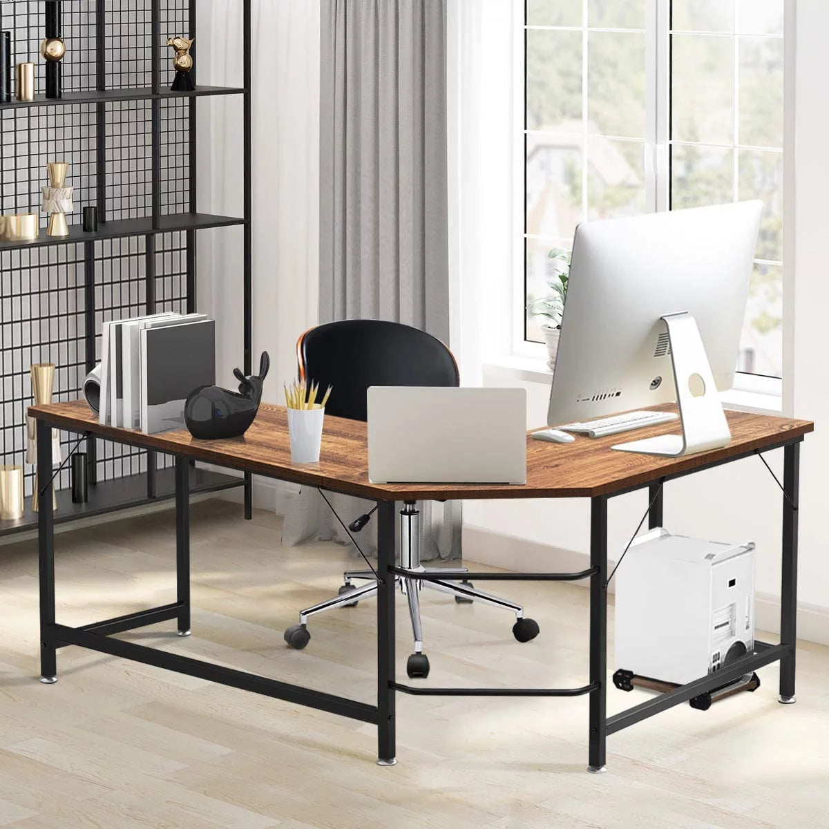 66 Inch L-Shaped Computer Desk with CPU Stand R631769
