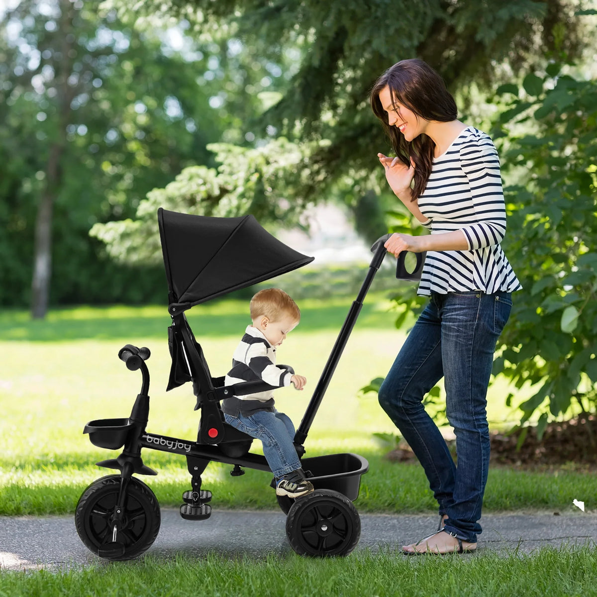 4-in-1 Toddler Tricycle with Adjustable Push Handle D579