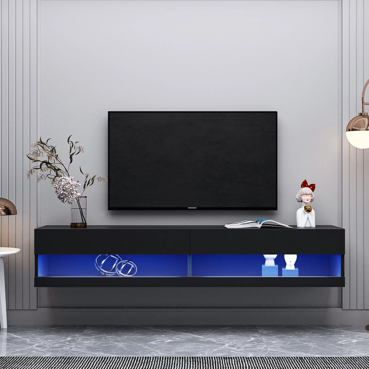 Black Wall Mounted Floating TV Stand up to 80 inch D67141