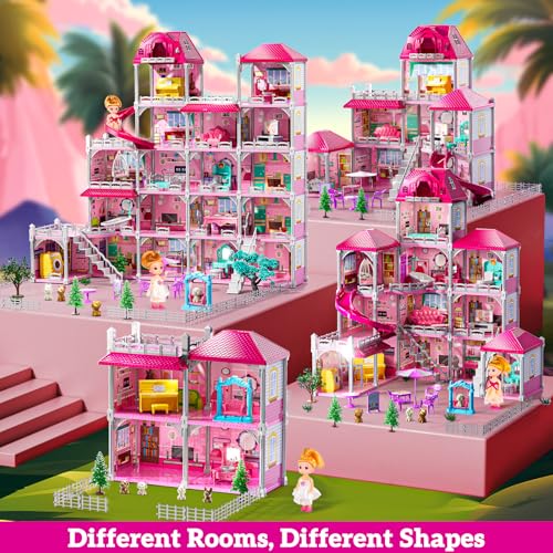 Indoor Playset with 4 Storeys 11 Rooms 2 Dolls M865336