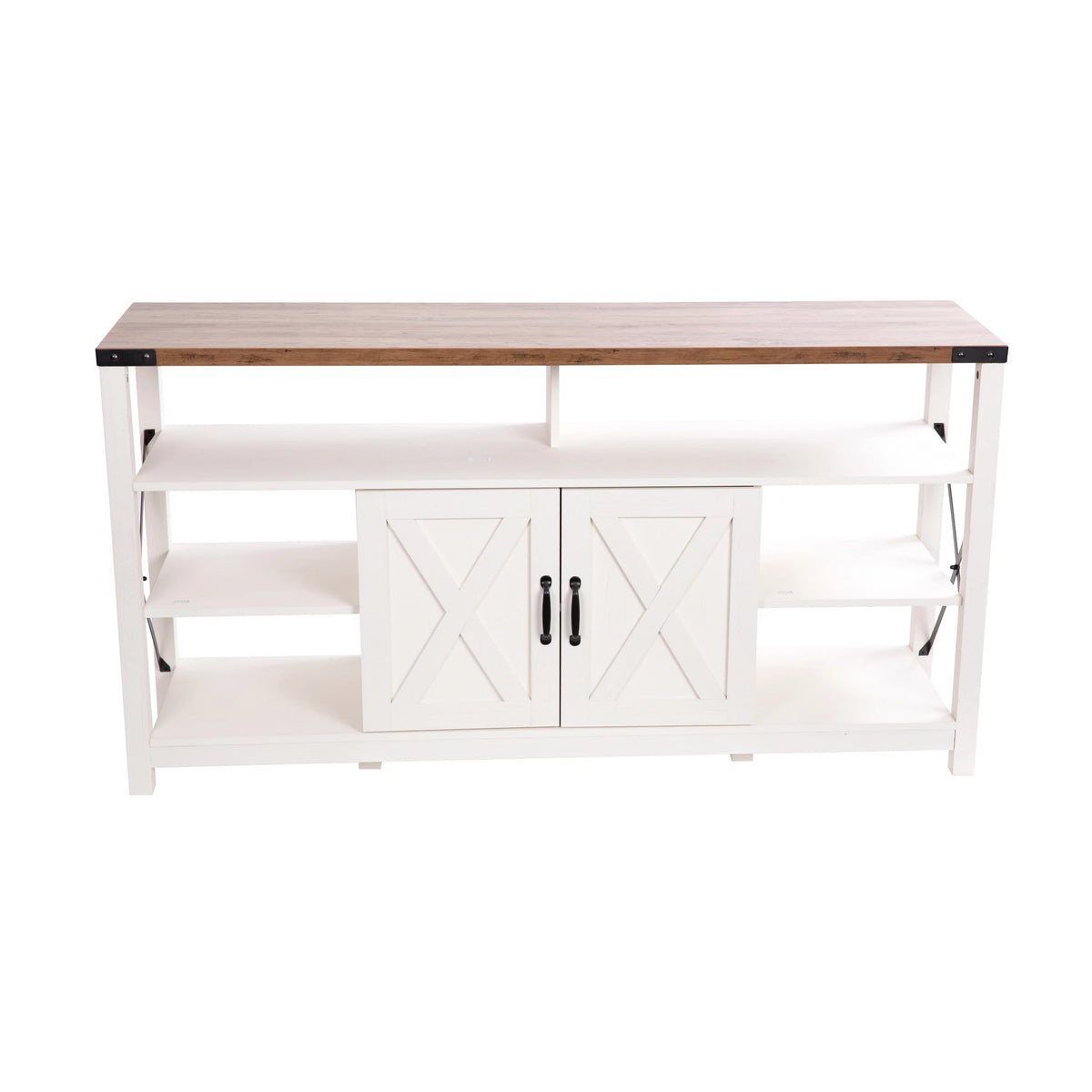 60" White Media Console with Rustic Oak Top J67585