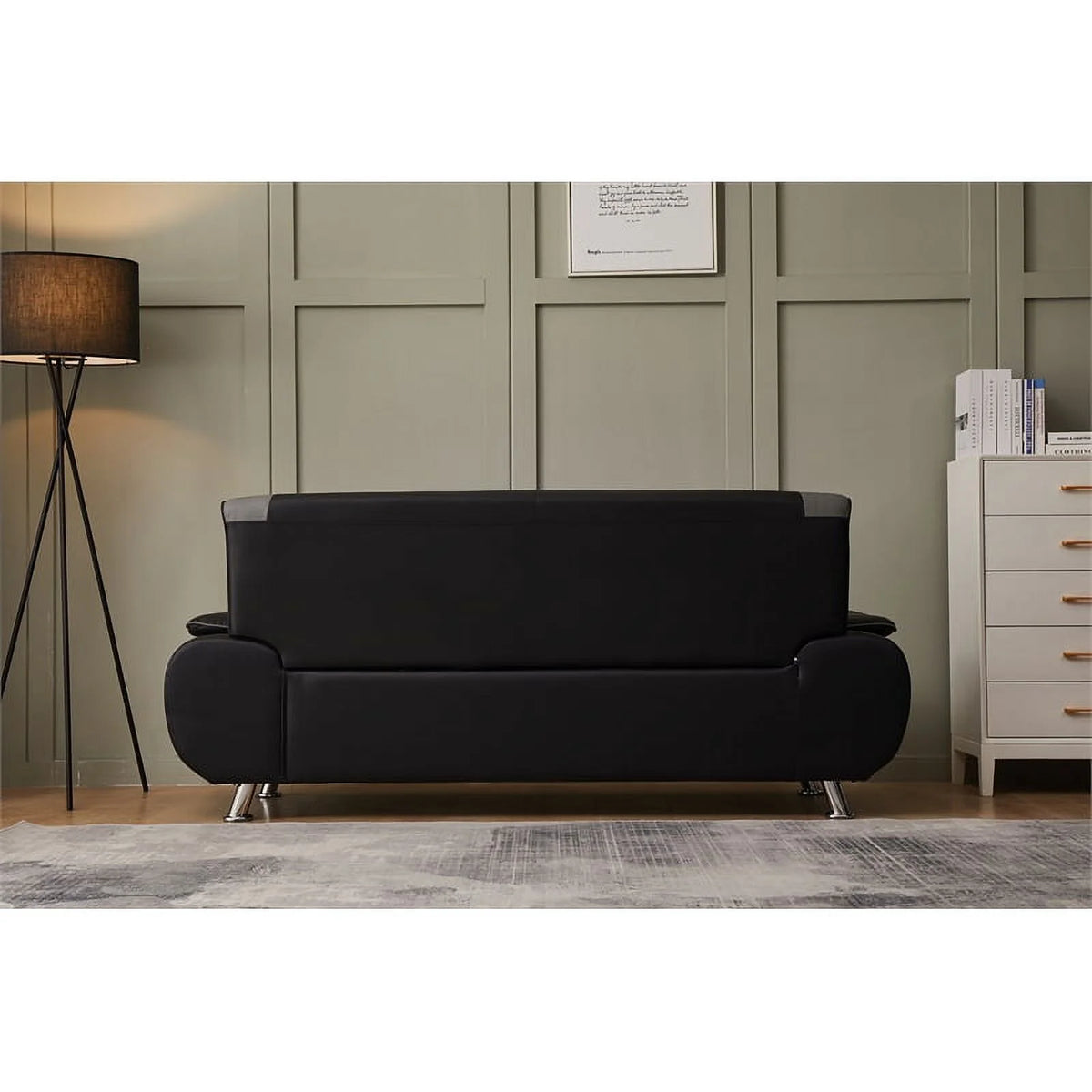 Black Faux Leather Sofa J9137