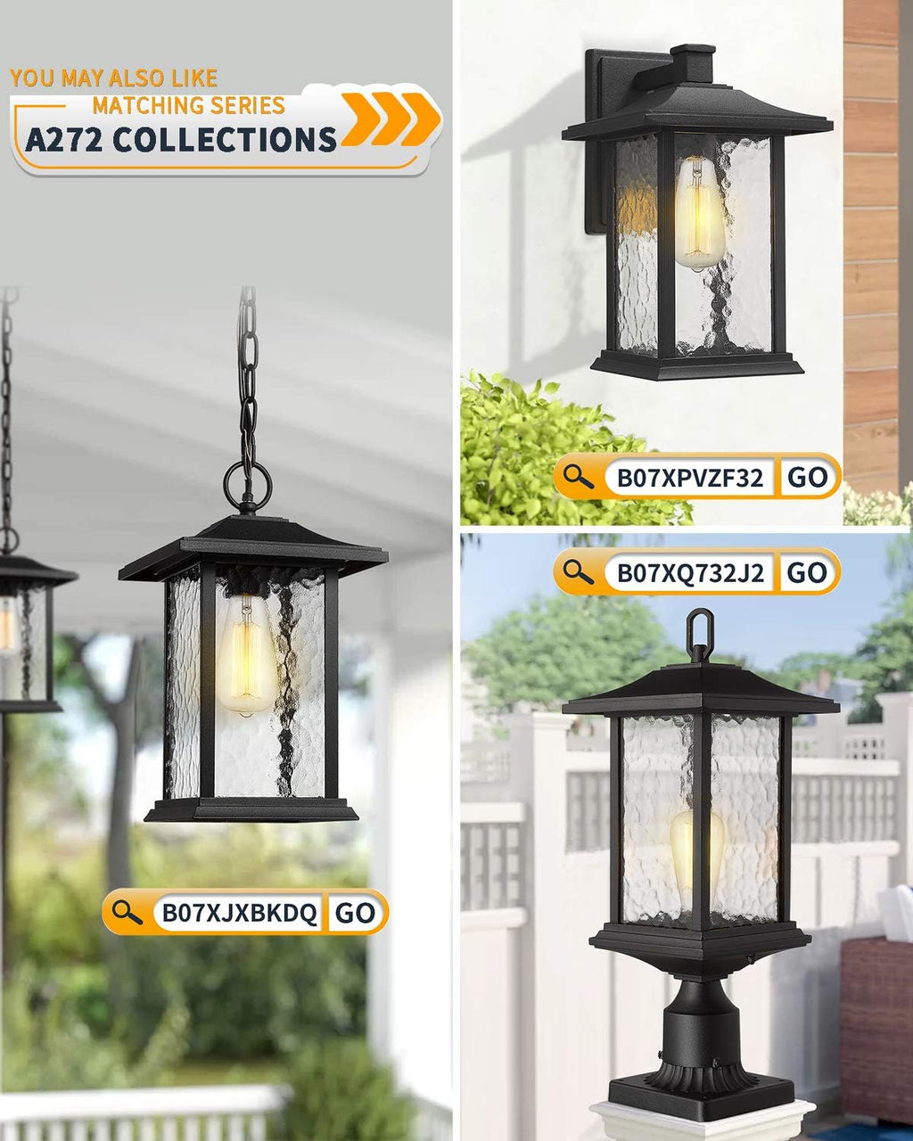Set of 2 Sand Textured Black Aluminum Outdoor Wall Lights F94484