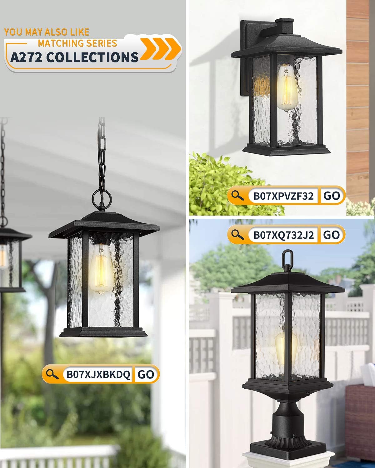 Set of 2 Sand Textured Black Aluminum Outdoor Wall Lights F94484