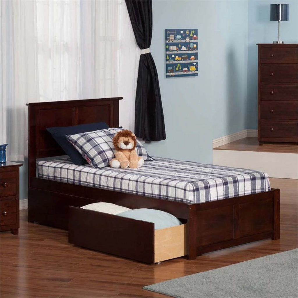 Twin-XL Walnut Hardwood Storage Platform Bed U72067