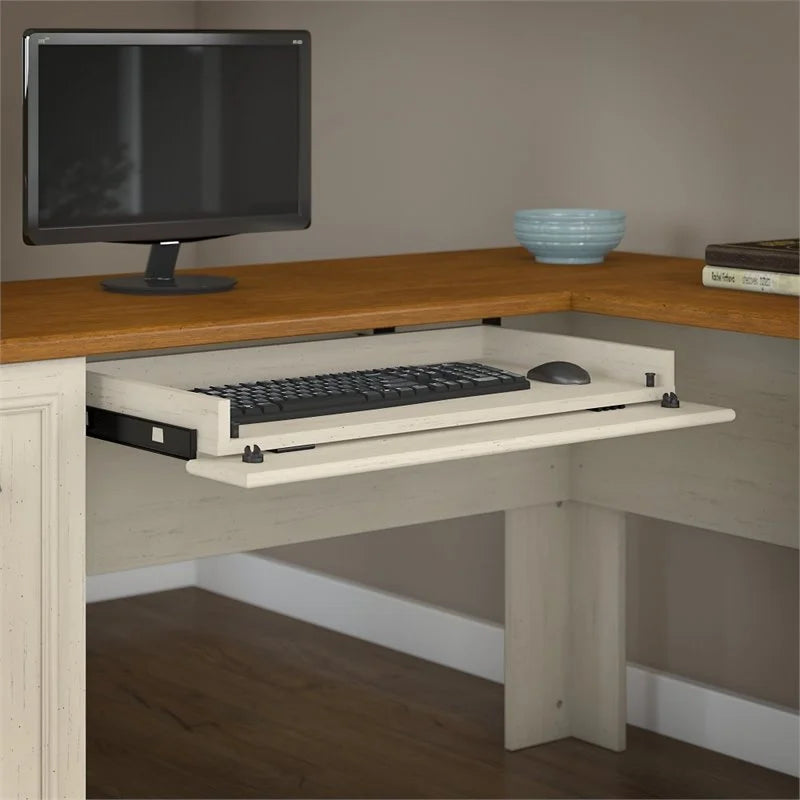 Antique White 5 Pc Engineered Wood Desk with Storage X47457