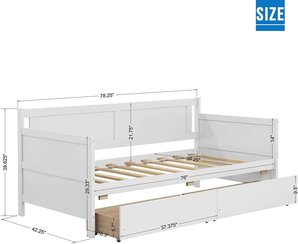 Twin White Daybed Frame with 2 Storage Drawers O25162