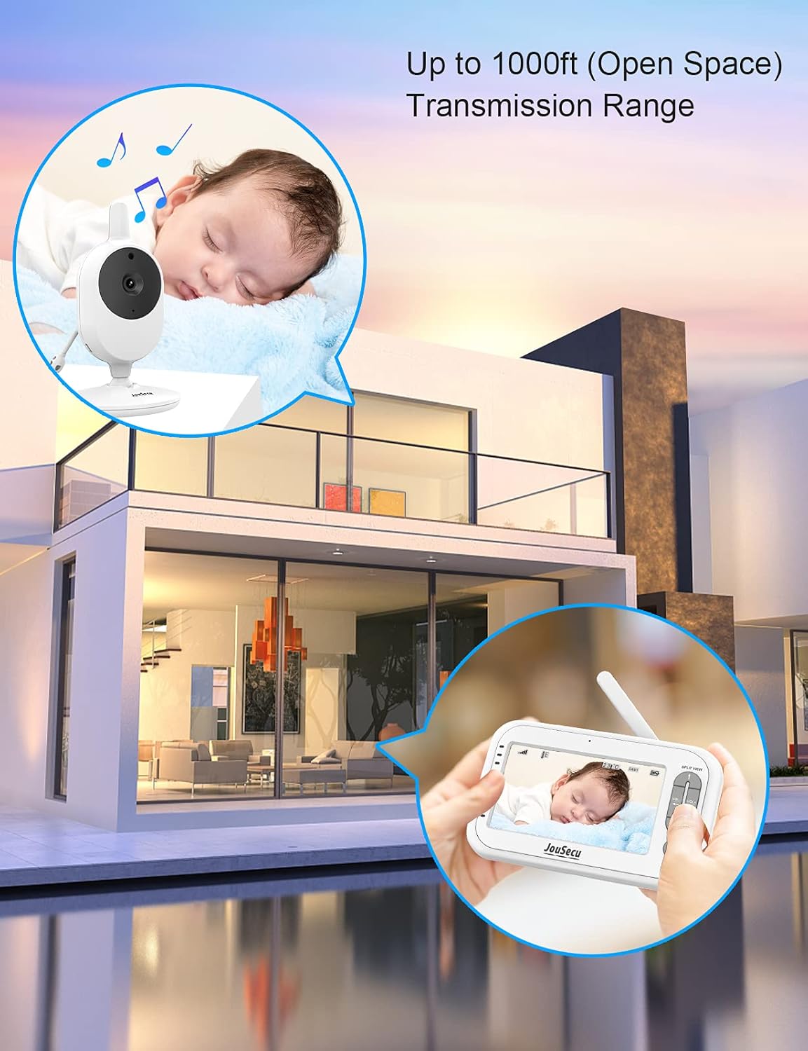 Baby Monitor with 2 Camera and Audio 4.3 Inches LCD Split Screen W100265
