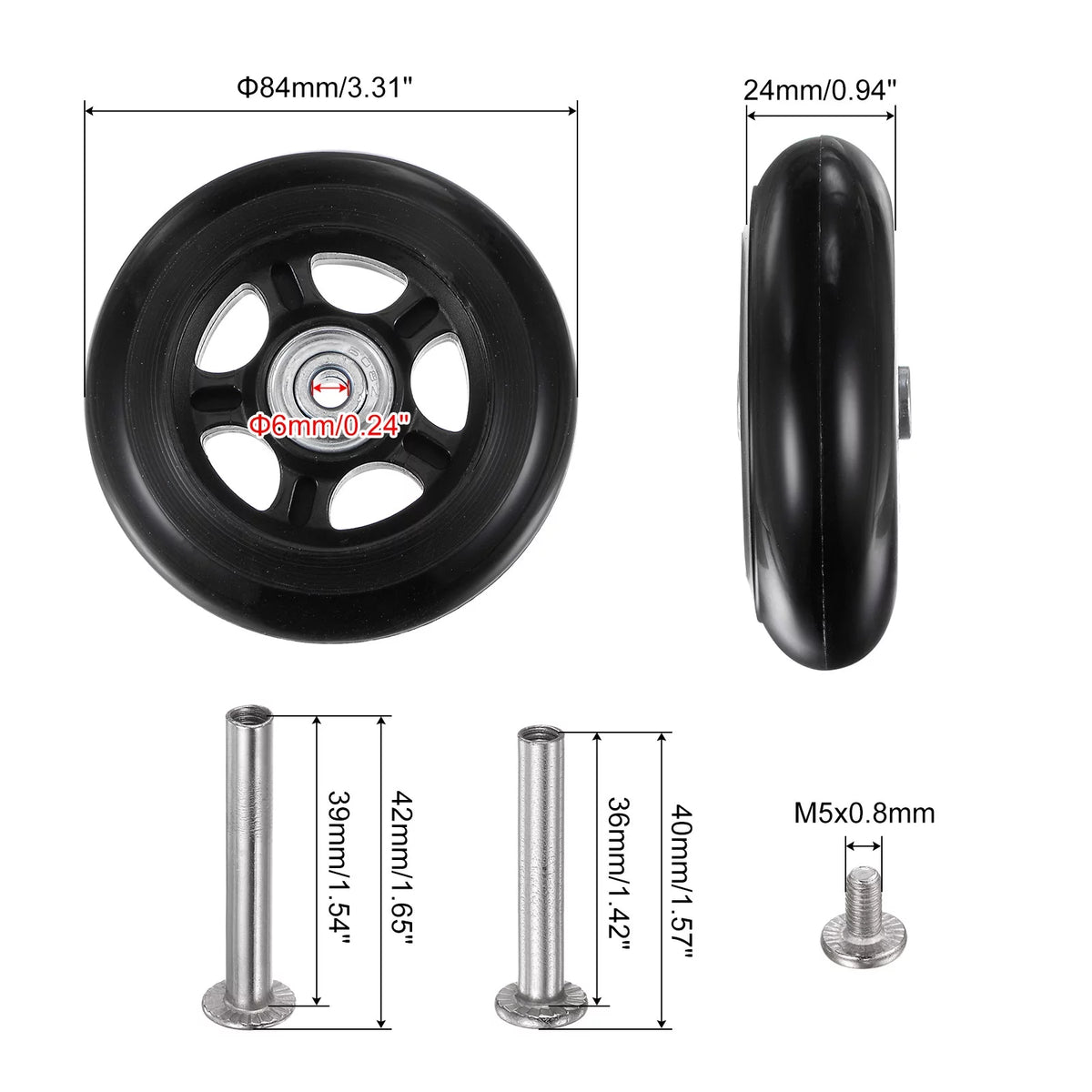 Replacement Luggage Wheels 84x24mm 4 PU Bearing Wheels L302