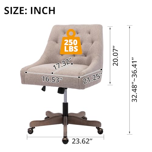 Beige Tufted Linen Swivel Office Chair B992719