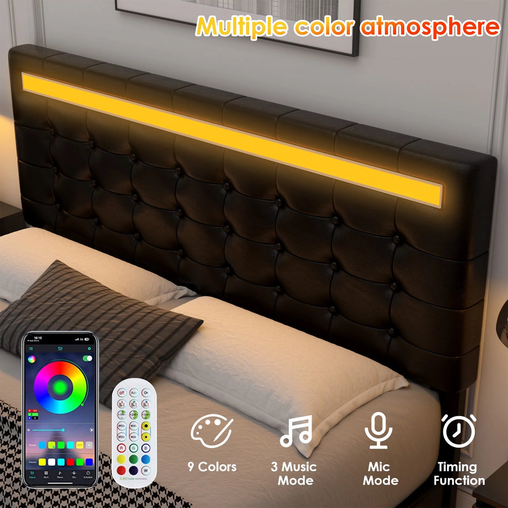White Queen Floating LED Platform Bed with Storage Z857402