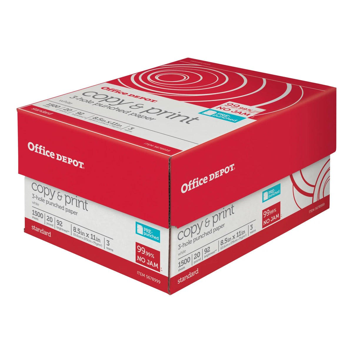 3-Hole Punched White Printer & Copy Paper, 1500 Sheets, 20 Lb, 92 Brightness D954