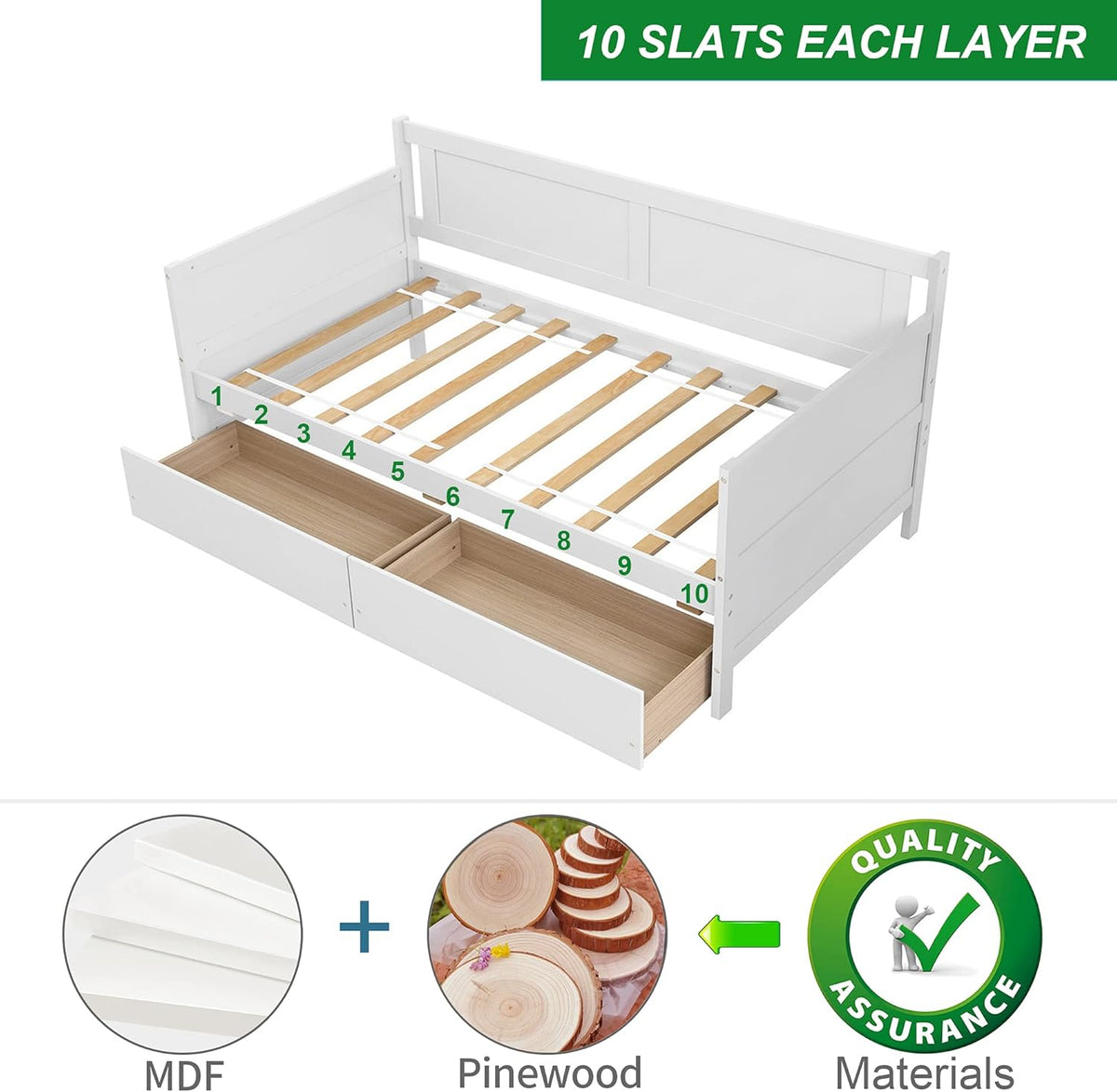 Twin White Daybed Frame with 2 Storage Drawers O25162