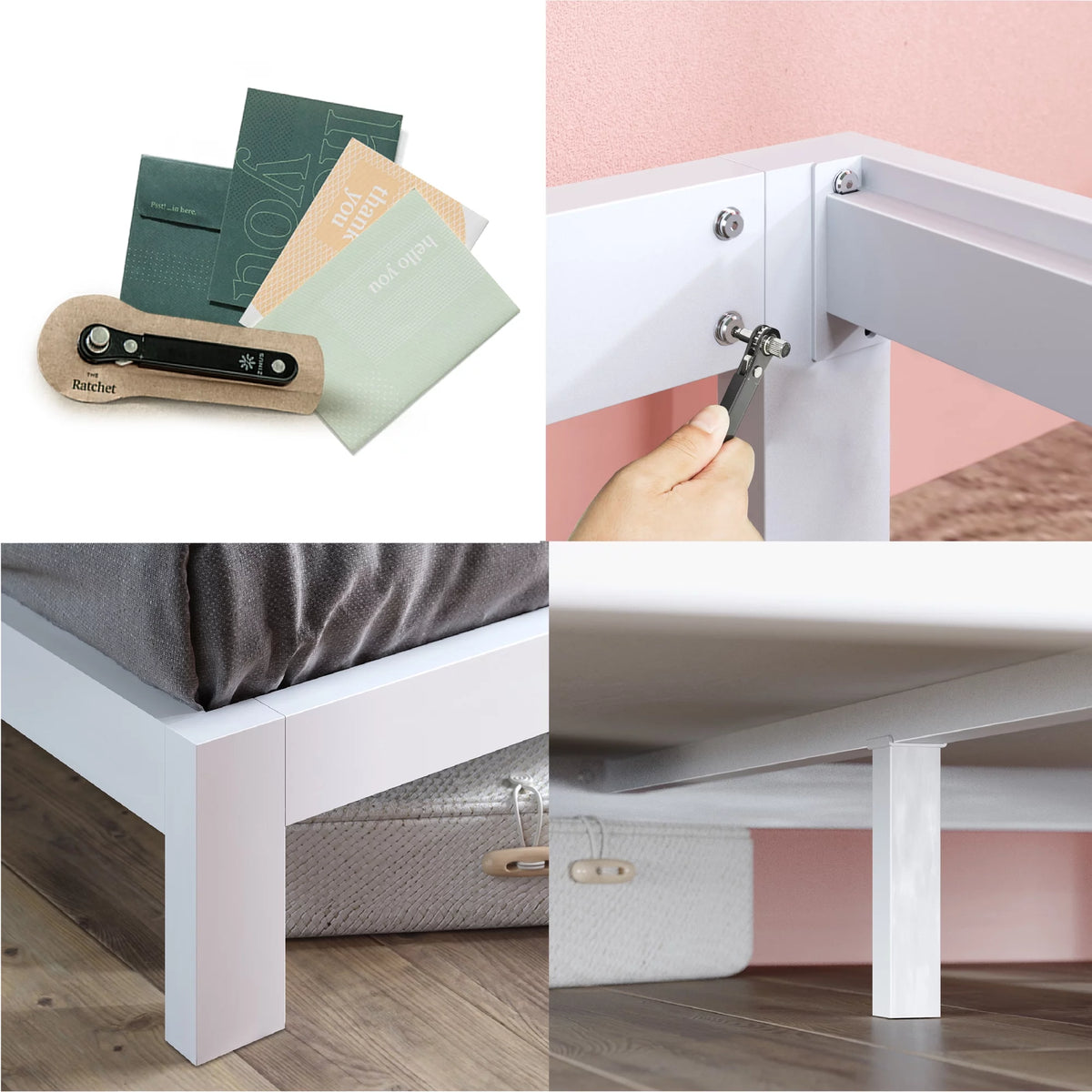 White Metal Platform Bed Frame, Queen Y9818