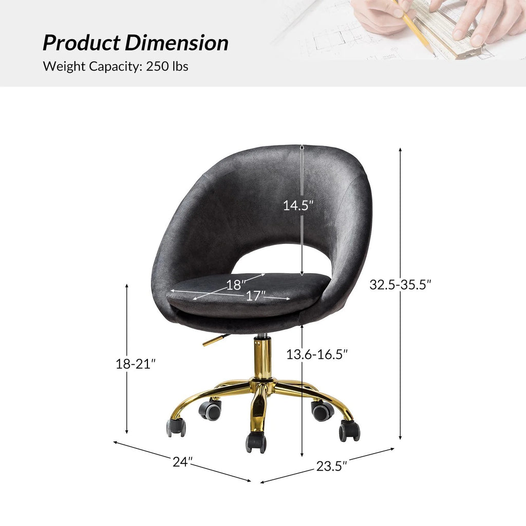Charcoal Velvet Height Adjustable Swivel Office Chair J844