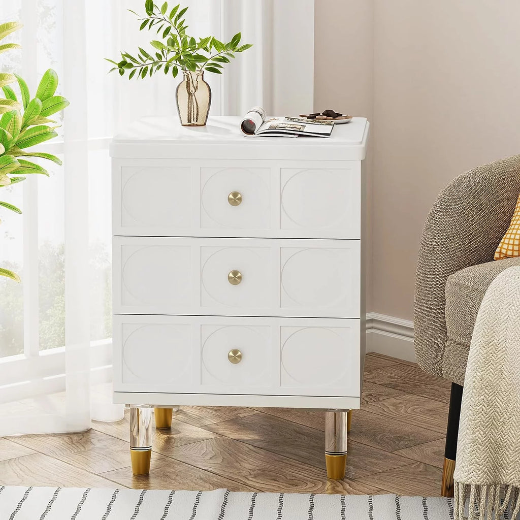 White Gold 3 Drawer Nightstand X1693