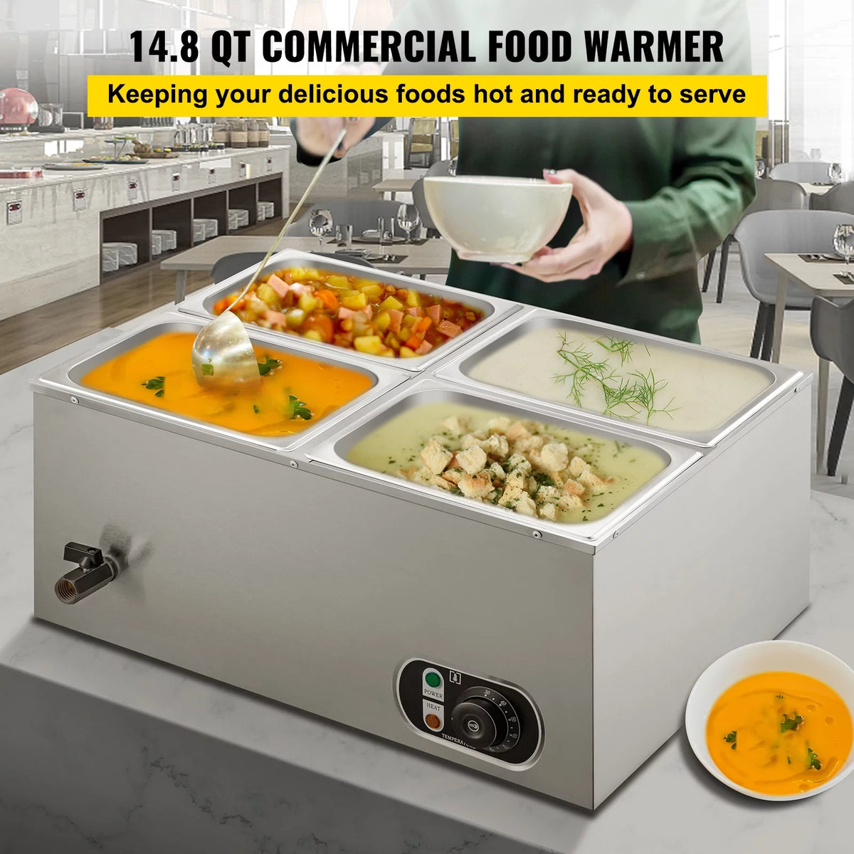 110V 4-Pan Stainless Steel Commercial Food Warmer 24 Qt X15655