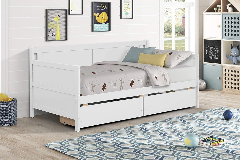 Twin White Daybed Frame with 2 Storage Drawers O25162