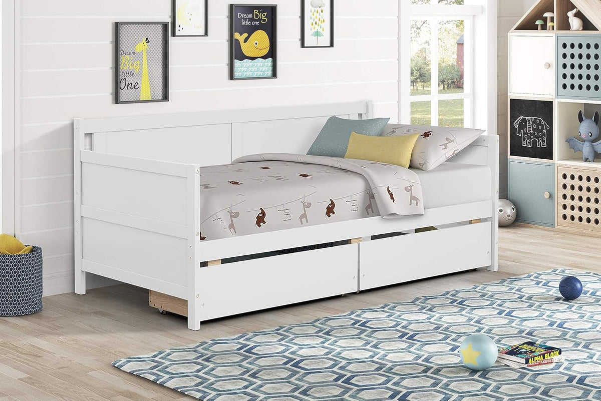 Twin White Daybed Frame with 2 Storage Drawers O25162