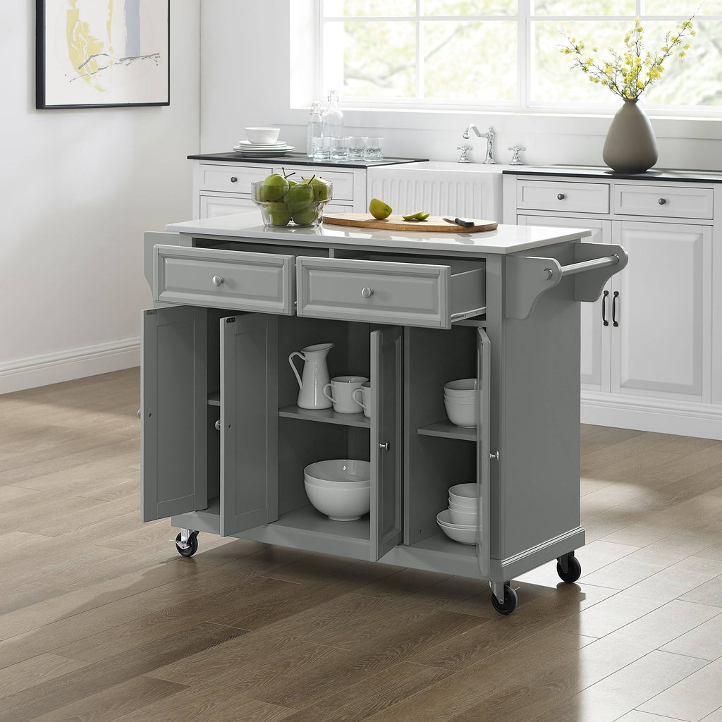 Full Size Granite Top Kitchen Cart/Island Gray/White F572