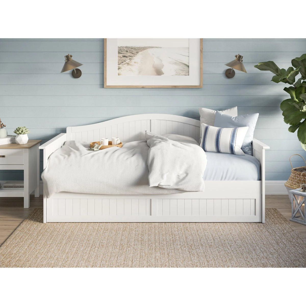 Twin Wood Daybed with Trundle in White P867114