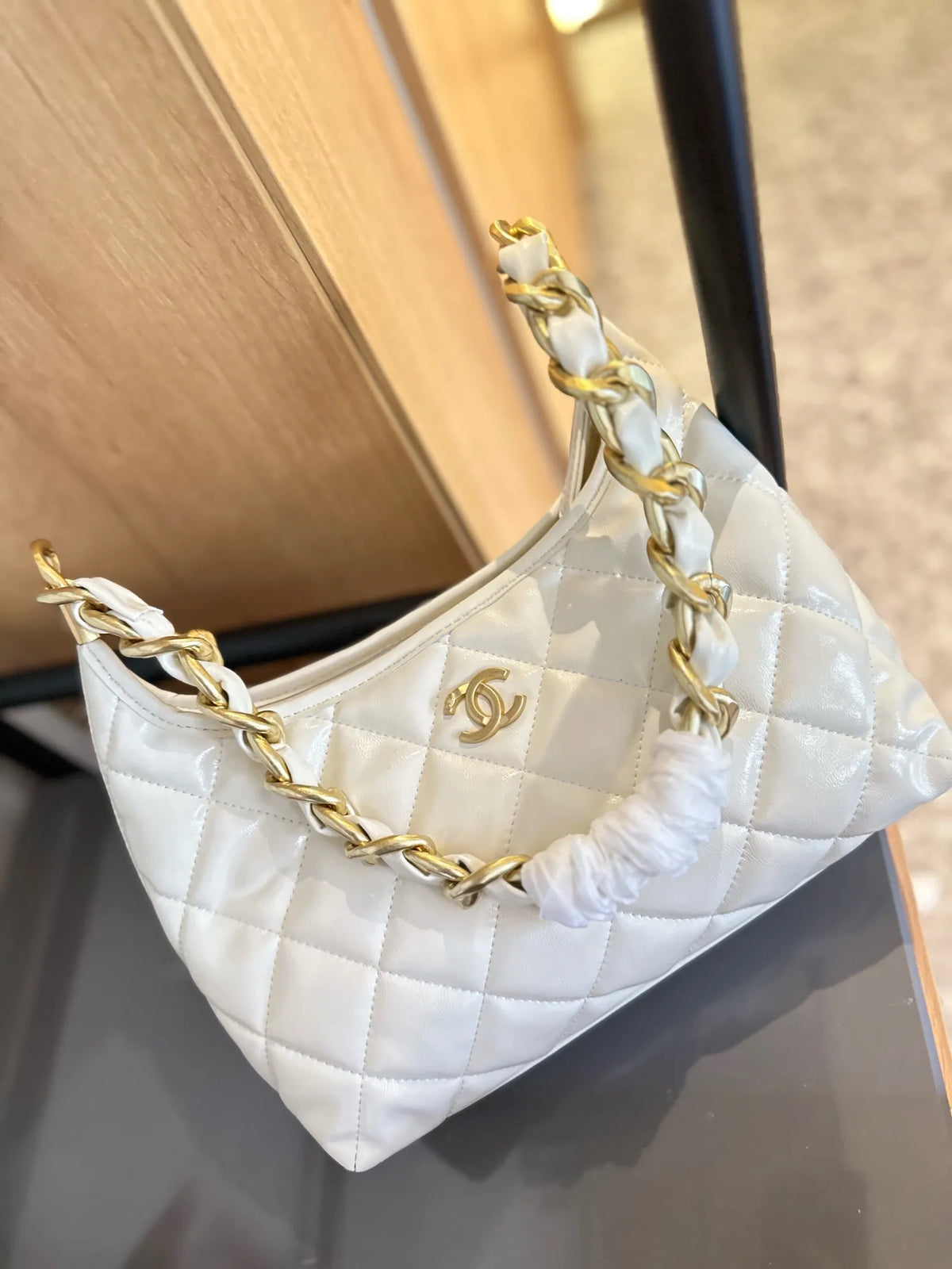 White Calfskin Hobo Bag F16050
