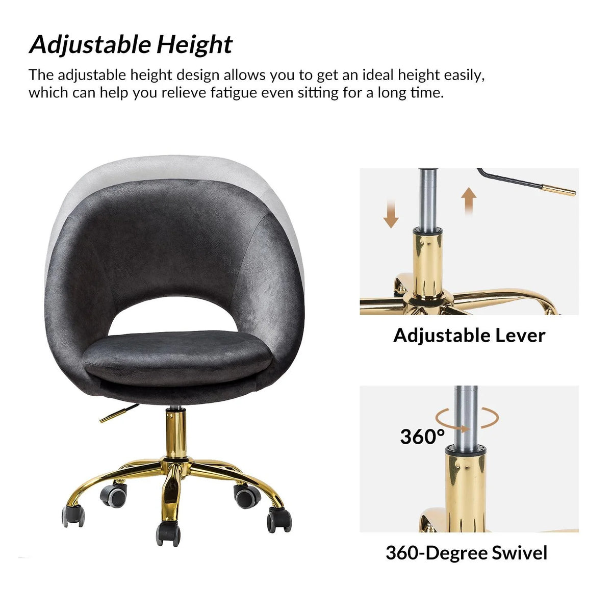Charcoal Velvet Height Adjustable Swivel Office Chair J844