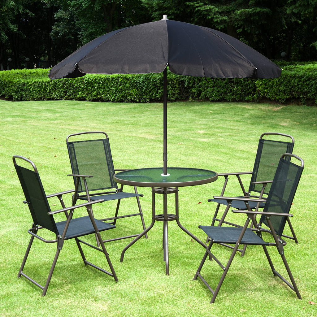 6 Piece Patio Dining Set with Umbrella, Black M3246