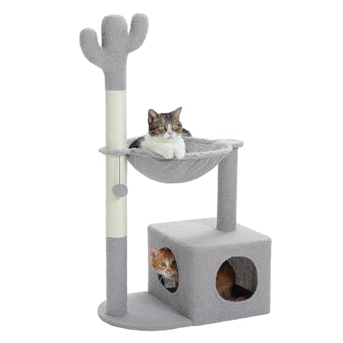 40" Cat Tree with Metal Carpet Hammock and Scratching Post D47089
