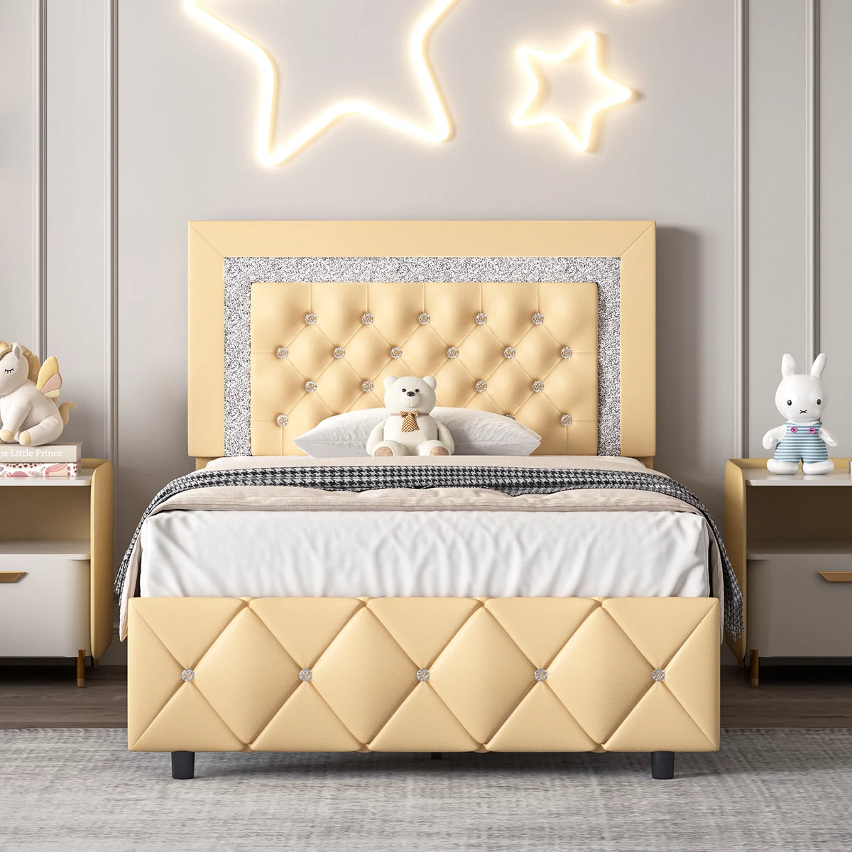 Black Twin Size Upholstered Platform Bed Frame with Headboard Y282295