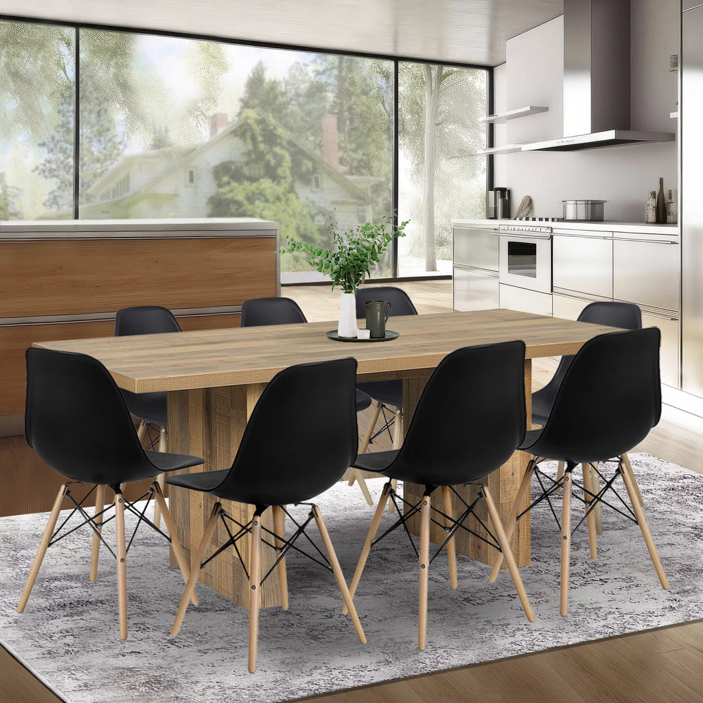 9 Piece Kitchen Table Set with 8 Black Plastic Chairs M419166