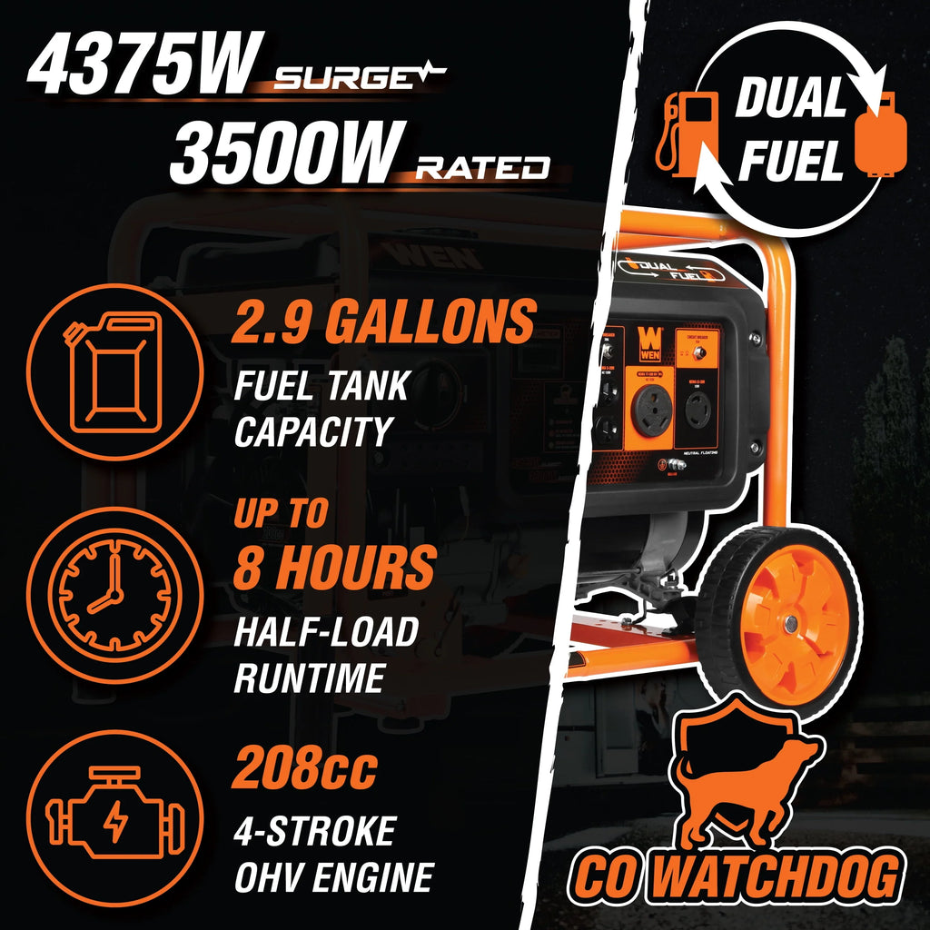 4375-Watt Dual Fuel Portable Generator with Wheel Kit L324